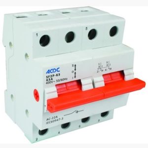 Changeover 63A dbl pole switch : din rail type : 230V AC