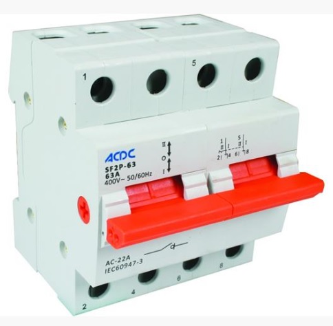 Changeover 63A dbl pole switch : din rail type : 230V AC
