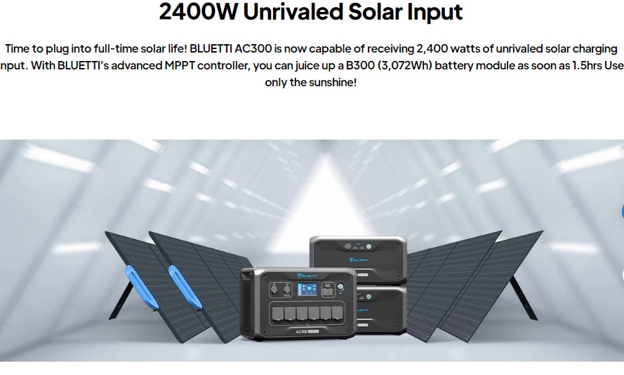Bluetti AC300 3kW  portable power station with  1 X B300 3.072kWh LiFePO4 battery module and PV350 solar panel - Image 8