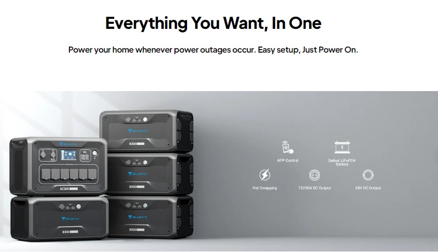 Bluetti AC300 3kW  portable power station with  1 X B300 3.072kWh LiFePO4 battery module and PV350 solar panel - Image 5