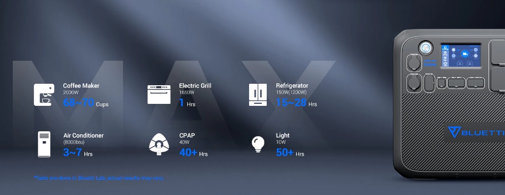 Bluetti AC200MAX 2.2kW  2.048kWh portable power station with 2 x 3.072kWh B300 battery modules - Image 9