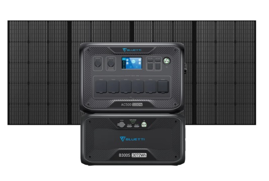 Bluetti AC500 Power Station , 1 x B300S 3.072kWh expansion battery and Bluetti 350W solar panel .